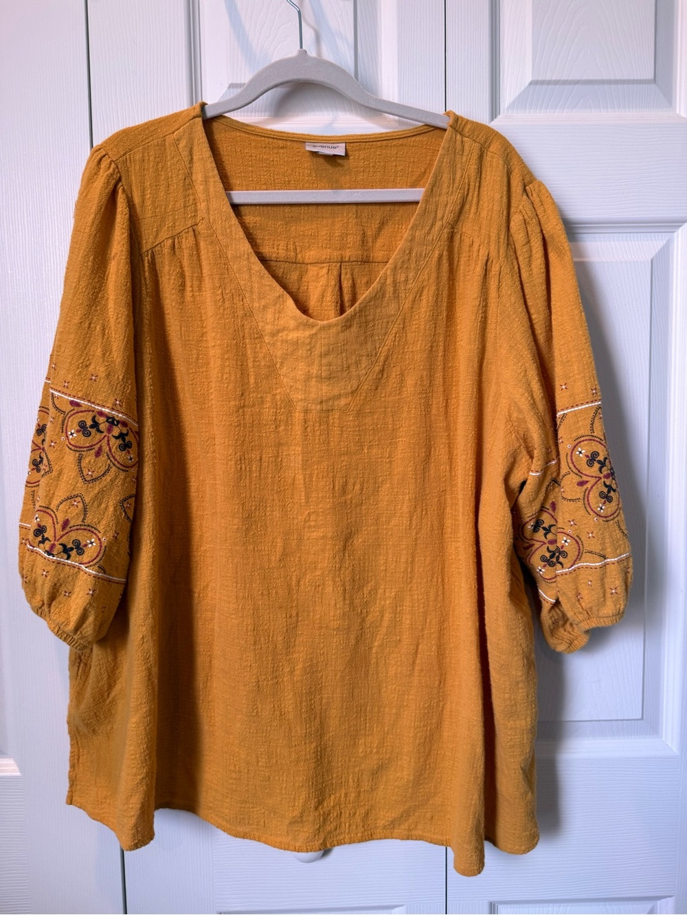 # Avenue 22/24 Mustard Embroidered Balloon-Sleeve Blouse